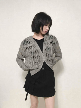 grunge two-way knit zip-up cardigan