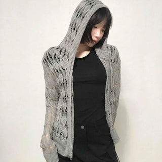 grunge two-way knit zip-up cardigan