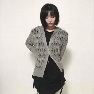 grunge two-way knit zip-up cardigan