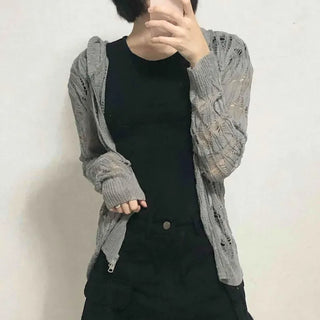 grunge two-way knit zip-up cardigan
