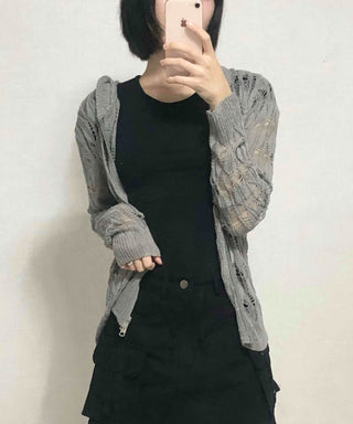 grunge two-way knit zip-up cardigan