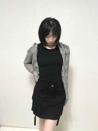 grunge two-way knit zip-up cardigan