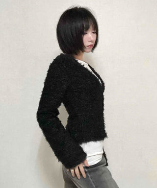 New Basic V-Neck Fur Poodle Cardigan