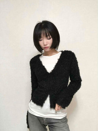 New Basic V-Neck Fur Poodle Cardigan