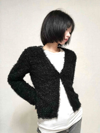 New Basic V-Neck Fur Poodle Cardigan
