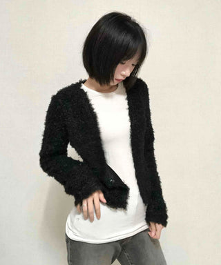New Basic V-Neck Fur Poodle Cardigan