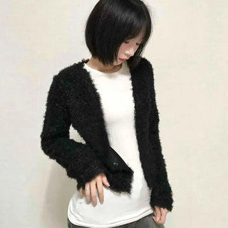 New Basic V-Neck Fur Poodle Cardigan