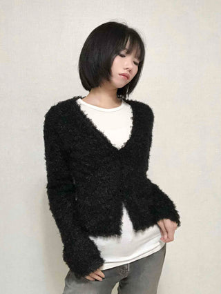 New Basic V-Neck Fur Poodle Cardigan