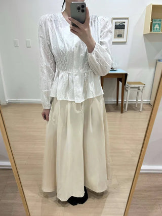 Nero Feminine Pintuck Flare Long Skirt