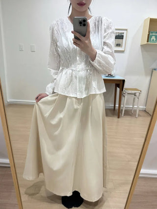 Nero Feminine Pintuck Flare Long Skirt