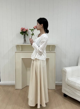 Nero Feminine Pintuck Flare Long Skirt