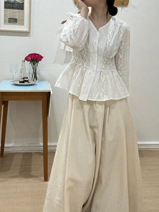 Nero Feminine Pintuck Flare Long Skirt