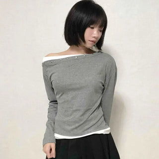 Round Neck Studded Off-Shoulder T-Shirt