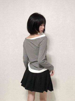 Round Neck Studded Off-Shoulder T-Shirt