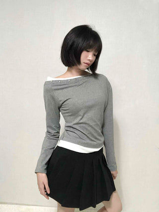 Round Neck Studded Off-Shoulder T-Shirt