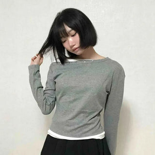 Round Neck Studded Off-Shoulder T-Shirt