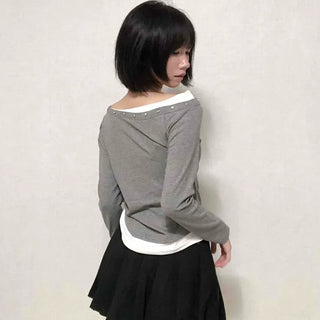 Round Neck Studded Off-Shoulder T-Shirt