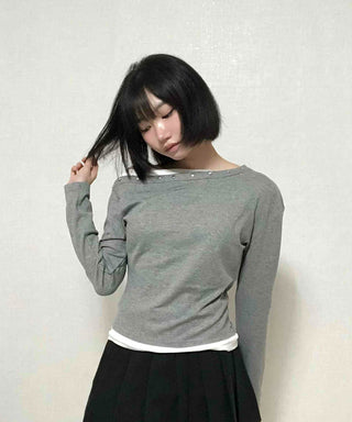Round Neck Studded Off-Shoulder T-Shirt