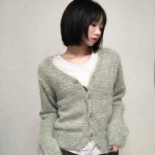 Daily Delicate Fit Pine Needle U-Neck Cardigan