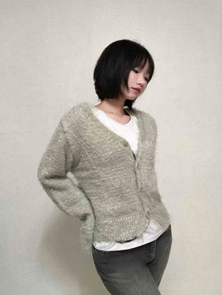 Daily Delicate Fit Pine Needle U-Neck Cardigan
