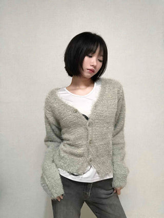 Daily Delicate Fit Pine Needle U-Neck Cardigan
