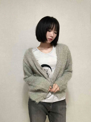 Daily Delicate Fit Pine Needle U-Neck Cardigan