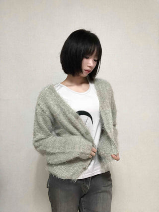 Daily Delicate Fit Pine Needle U-Neck Cardigan