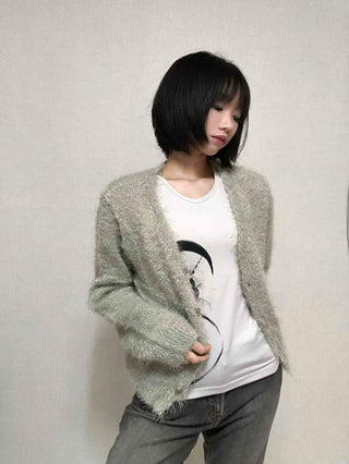 Daily Delicate Fit Pine Needle U-Neck Cardigan