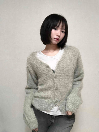 Daily Delicate Fit Pine Needle U-Neck Cardigan