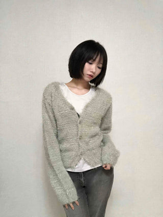 Daily Delicate Fit Pine Needle U-Neck Cardigan