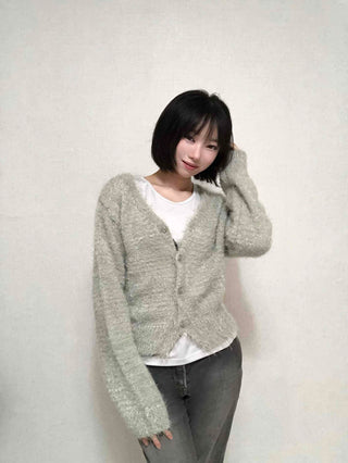 Daily Delicate Fit Pine Needle U-Neck Cardigan