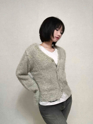 Daily Delicate Fit Pine Needle U-Neck Cardigan