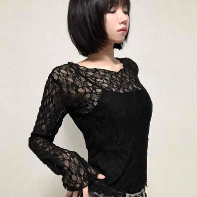 Romantic Lace Flower Slim Fit Long Sleeve T-shirt