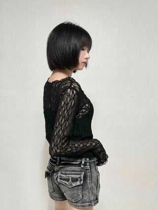 Romantic Lace Flower Slim Fit Long Sleeve T-shirt
