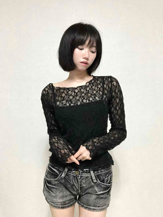 Romantic Lace Flower Slim Fit Long Sleeve T-shirt