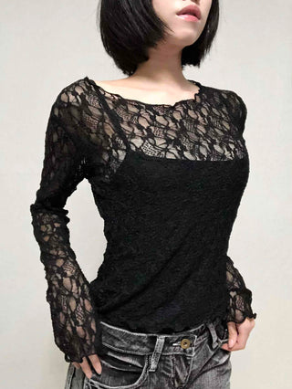 Romantic Lace Flower Slim Fit Long Sleeve T-shirt