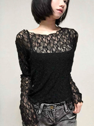 Romantic Lace Flower Slim Fit Long Sleeve T-shirt