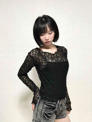 Romantic Lace Flower Slim Fit Long Sleeve T-shirt