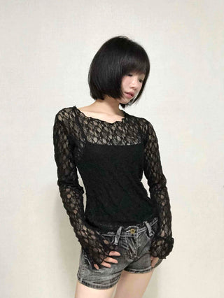 Romantic Lace Flower Slim Fit Long Sleeve T-shirt