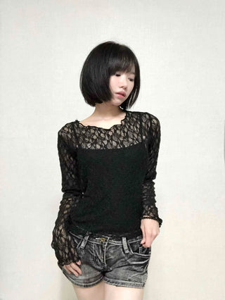 Romantic Lace Flower Slim Fit Long Sleeve T-shirt