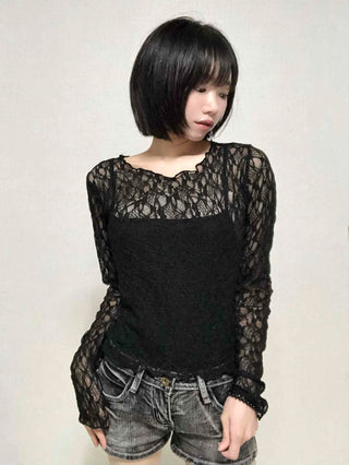 Romantic Lace Flower Slim Fit Long Sleeve T-shirt