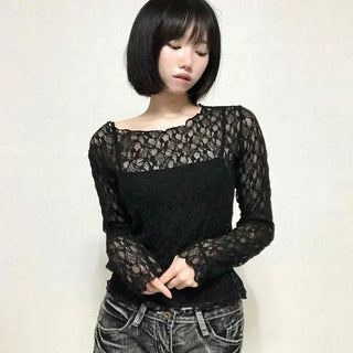 Romantic Lace Flower Slim Fit Long Sleeve T-shirt