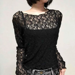 Romantic Lace Flower Slim Fit Long Sleeve T-shirt