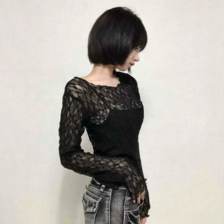 Romantic Lace Flower Slim Fit Long Sleeve T-shirt