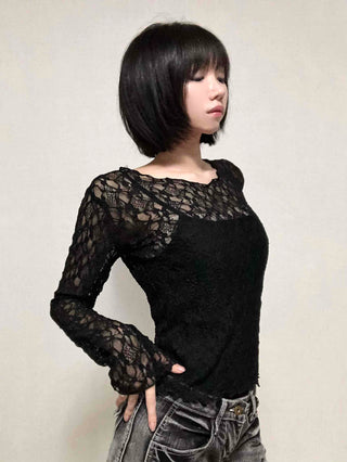 Romantic Lace Flower Slim Fit Long Sleeve T-shirt
