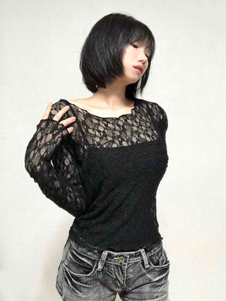 Romantic Lace Flower Slim Fit Long Sleeve T-shirt