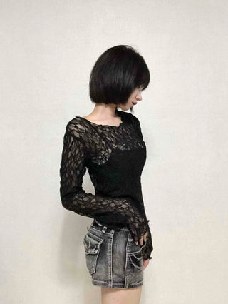 Romantic Lace Flower Slim Fit Long Sleeve T-shirt