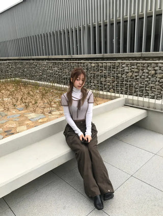 Leppy Hem Button Long Wide Pants