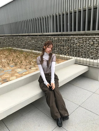 Leppy Hem Button Long Wide Pants