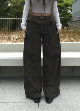 Leppy Hem Button Long Wide Pants